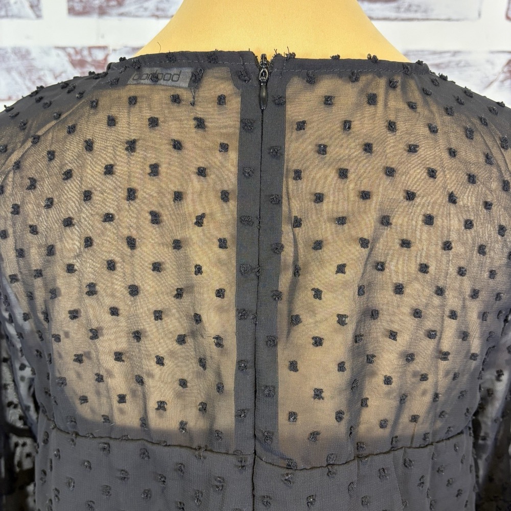 Boohoo Romper Size 6 Black Sheer Swiss Dot Flowy‎ Dark Fairy Boho Whimsical Glam - Picture 6 of 10